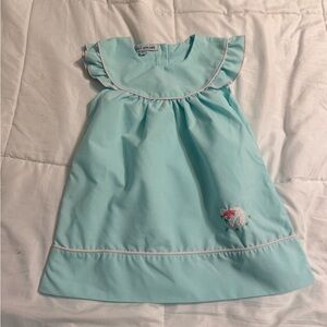Sweet Dreams Light Aqua Girls Dress with Pink Trim